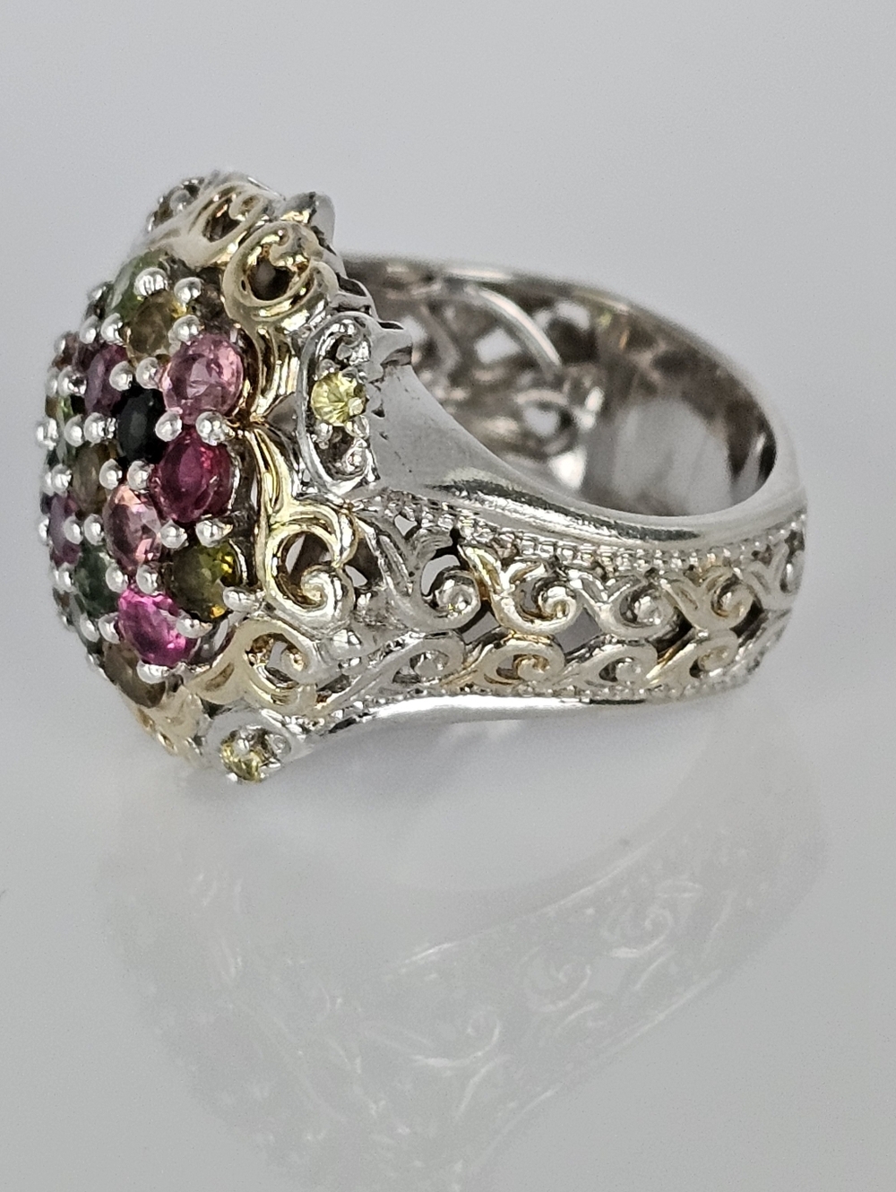 Gems En Vogue Multi-Colored Tourmaline Ring 18k Palladium Sterling Silver Sz 7 - Picture 2 of 5